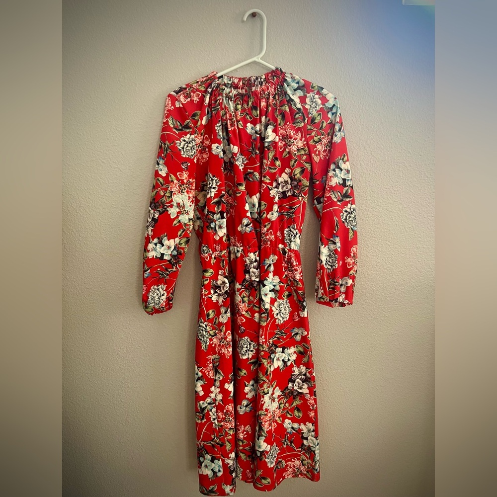 Red floral midi dress